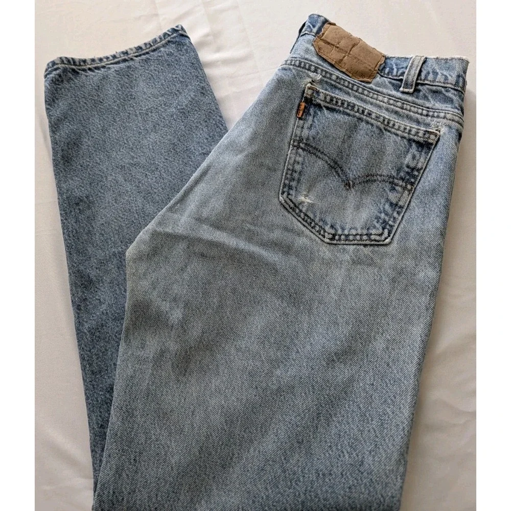 Vtg Levis 505 Orange Tab Jeans USA 80s Light Wash Distressed 32x30